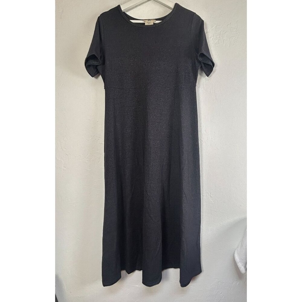 TravelSmith Womens Petite Size SP Heather Black Short Sleeve Midi Dress Stretch